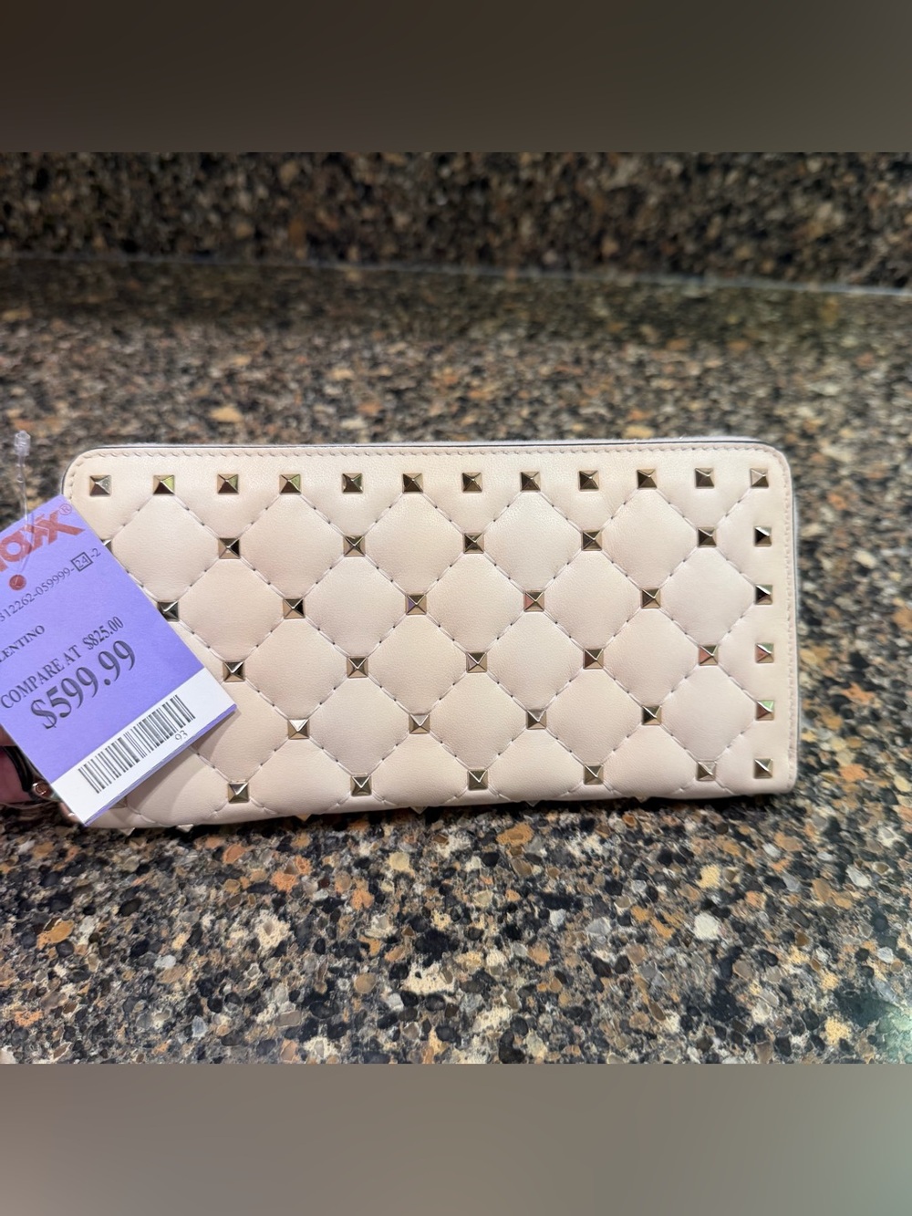 Valentino, rockstud continental  Quilted Stud Accent Zip-Around Wallet in Cream